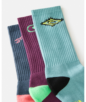 Rip Curl Retro Crew 3-Pk Socks-Pine Night