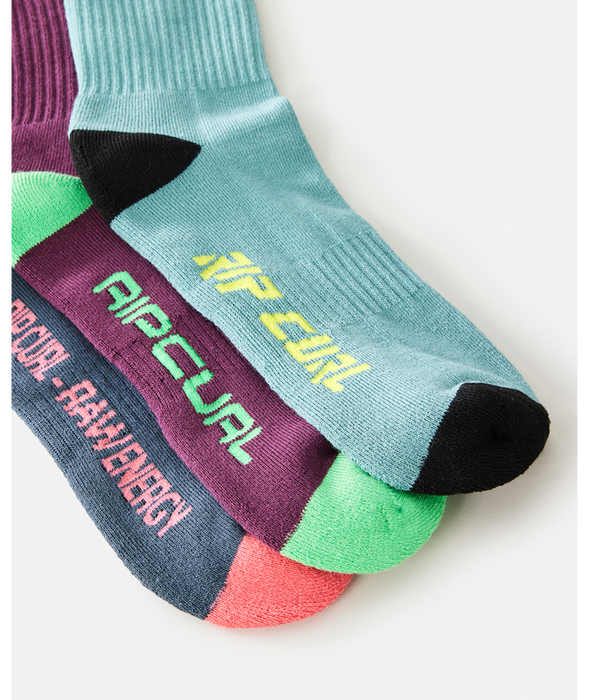 Rip Curl Retro Crew 3-Pk Socks-Pine Night