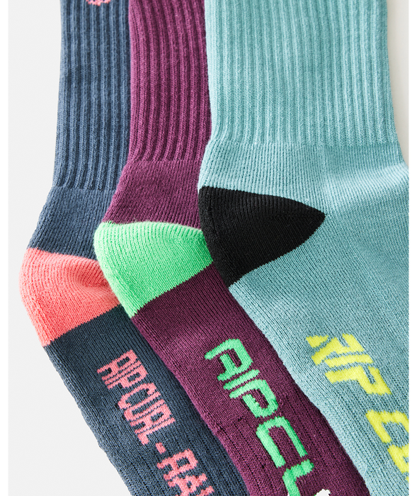 Rip Curl Retro Crew 3-Pk Socks-Pine Night