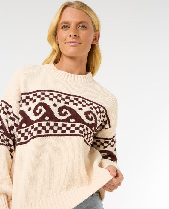 Rip Curl Soleil Knit Crew Sweater-Brown/Off White