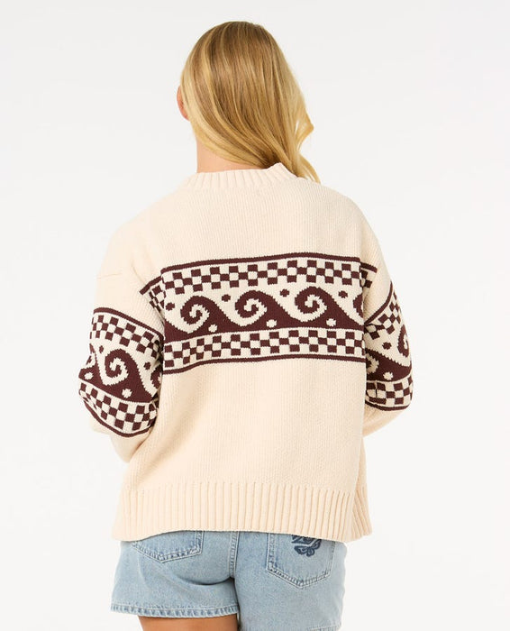 Rip Curl Soleil Knit Crew Sweater-Brown/Off White