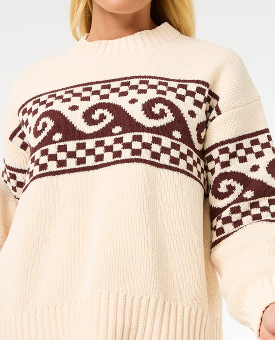 Rip Curl Soleil Knit Crew Sweater-Brown/Off White