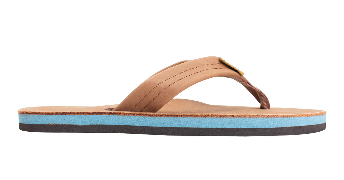 Rainbow Women's Single Layer 1" Strap Sandal-Premier Tan w/Blue