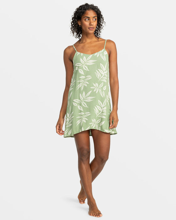 Roxy Shine A Light Printed Dress-Oil Green Leavin