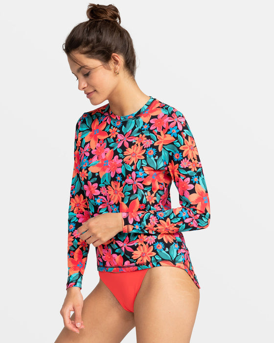 Roxy Sea Skippin PT L/S Rashguard-Anthracite Floral Fiesta Big