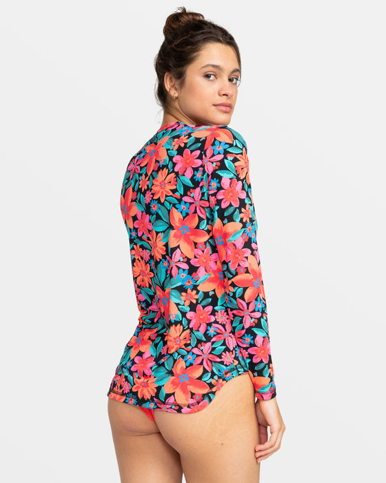 Roxy Sea Skippin PT L/S Rashguard-Anthracite Floral Fiesta Big