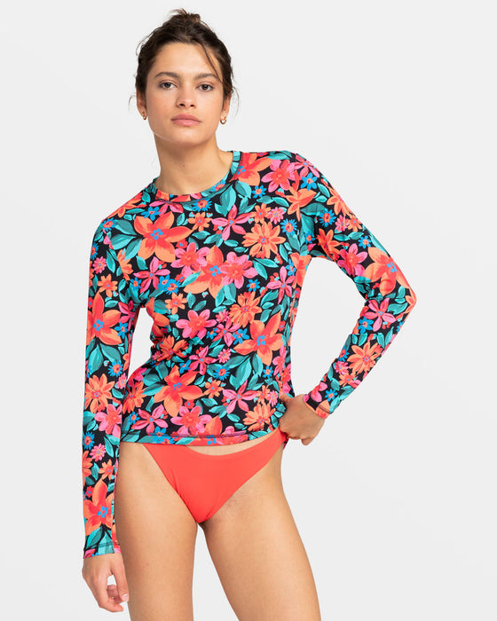 Roxy Sea Skippin PT L/S Rashguard-Anthracite Floral Fiesta Big