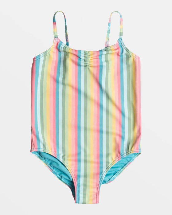 Roxy Girls Rainbow Stripe One Piece-Maui Blue