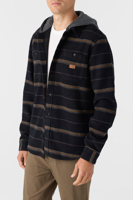 O'Neill Landmarked Stripe Hooded Flannel Shirt-Black