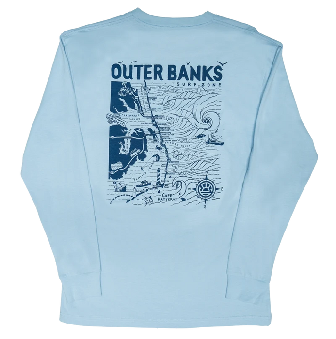 REAL Outer Banks Map L/S Tee-Light Blue