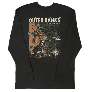 REAL Outer Banks Map L/S Tee-Vintage Black