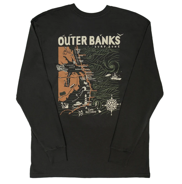 REAL Outer Banks Map L/S Tee-Vintage Black