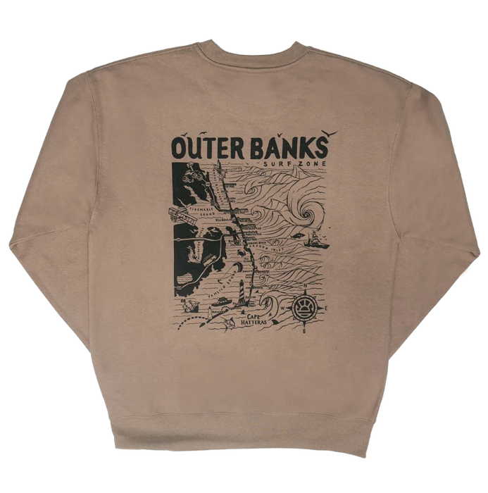 REAL Outer Banks Map Sweatshirt-Latte