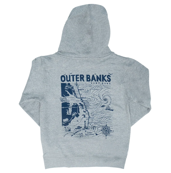 REAL Outer Banks Map Kids Hooded Sweatshirt-Carbon Grey