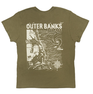 REAL Outer Banks Map Wmn's Boyfriend Tee-Military Green