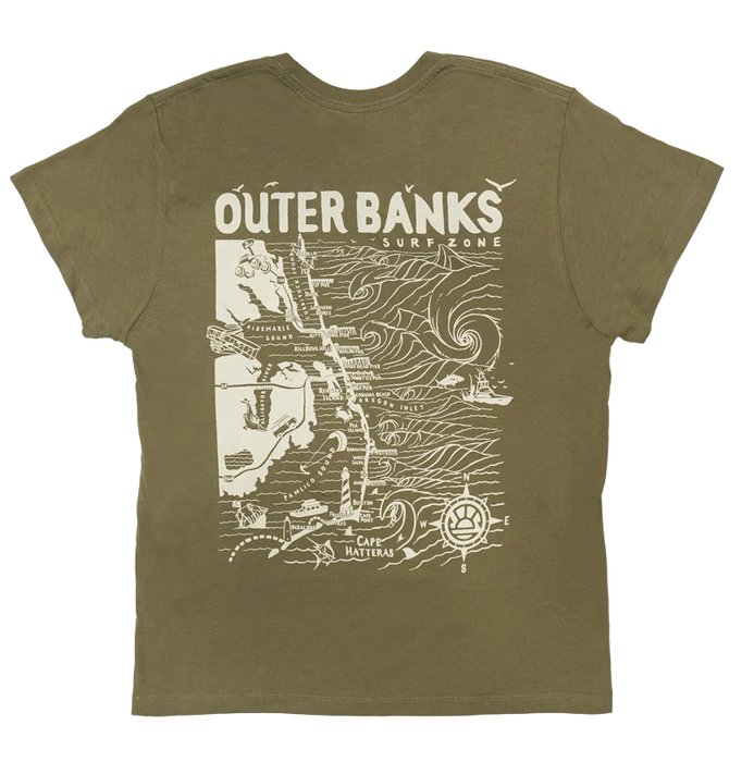 REAL Outer Banks Map Wmn's Boyfriend Tee-Military Green