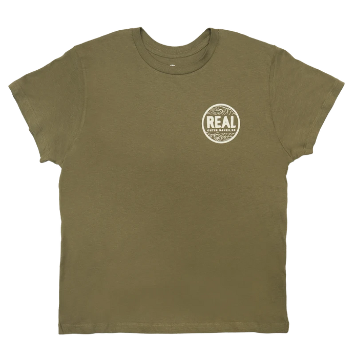 REAL Outer Banks Map Wmn's Boyfriend Tee-Military Green