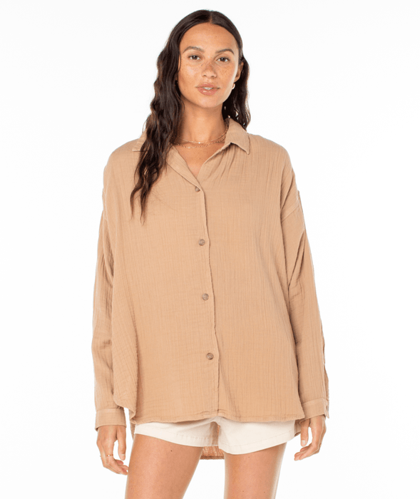 Roxy Morning Time L/S Shirt-Praline Sol Stamp Emby