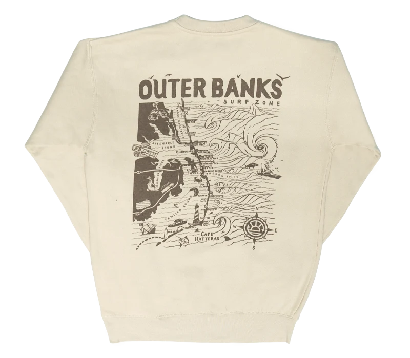 REAL Outer Banks Map Wmn's Crew Sweatshirt-Bone