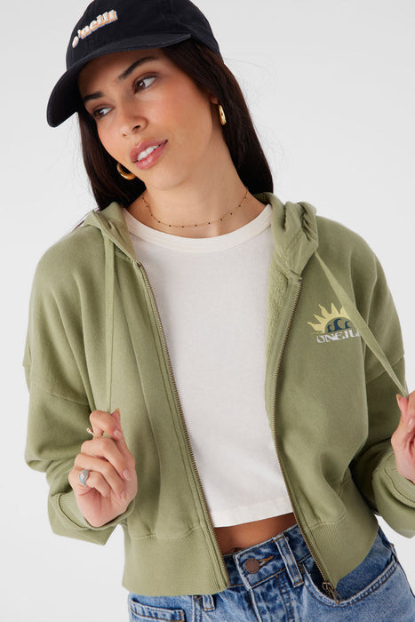 O'Neill Darcie Zip Hooded Sweatshirt-Oil Green