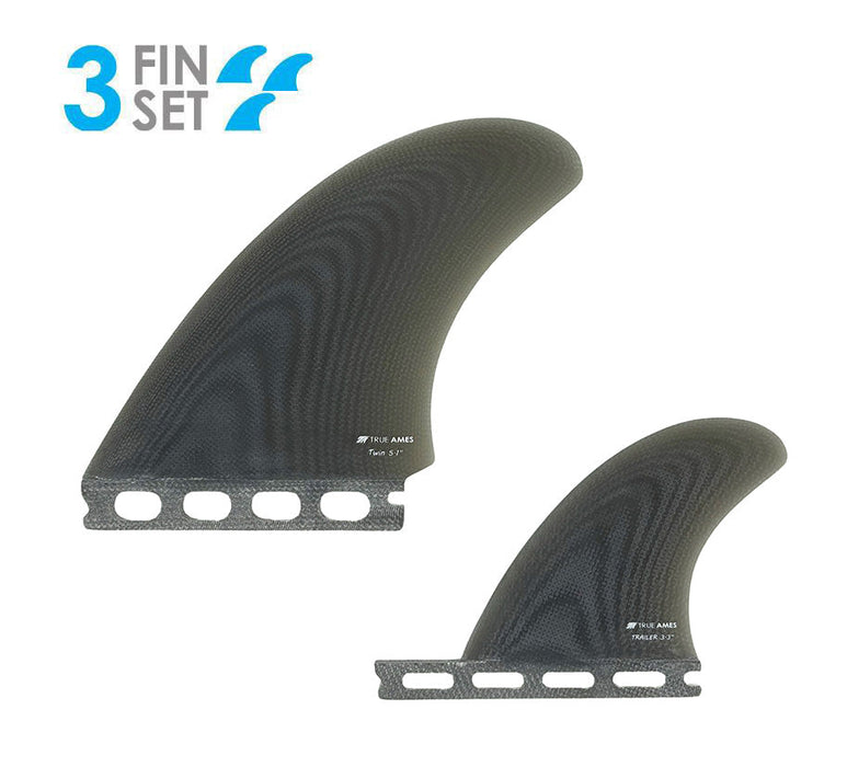 True Ames High Pro Twin + Trailer Futures Fiberglass Fin Set-Smoke