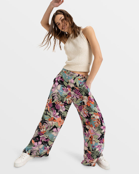 Roxy Midnight Avenue Crepe Pants-Phantom Moody Tropical